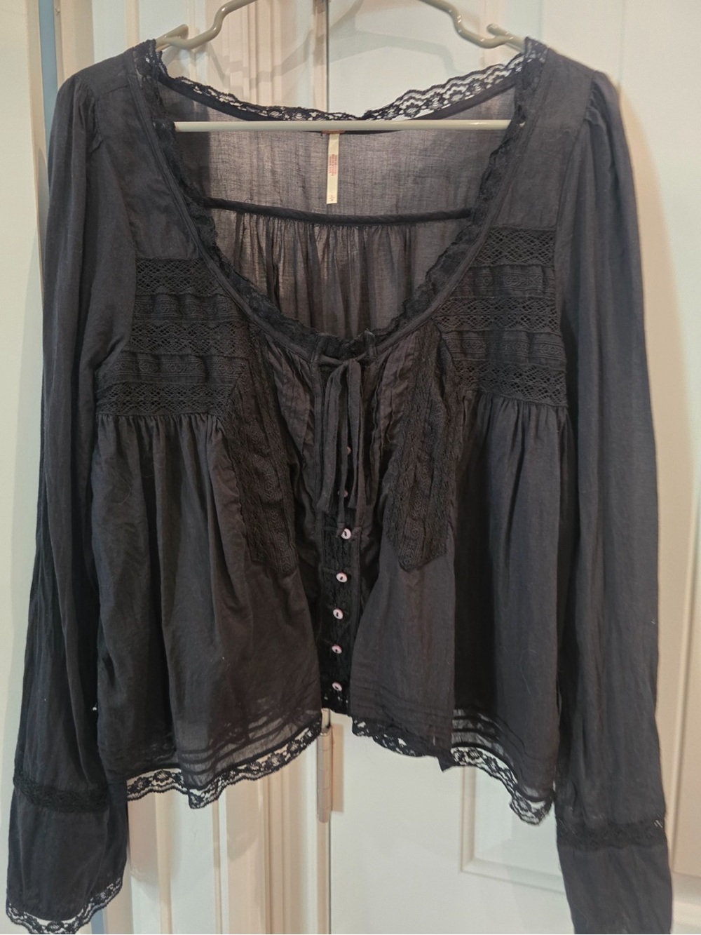 Free People Black Lace long sleeve top